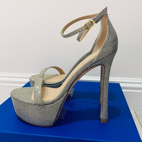 New Stuart Weitzman Platform Nudistcurve Hollywood Sandals Nudist Curve Glitter - Picture 5 of 11
